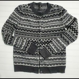 Talbots Fair Isle Wool Black Sparkle Cardigan Sp